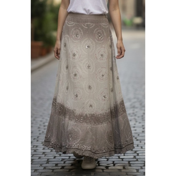 Jane Seymour Dresses & Skirts - Jane Seymour Silk Skirt Size 12 MS Gypsy Boho Ethereal Beaded Sequin Maxi Ombre